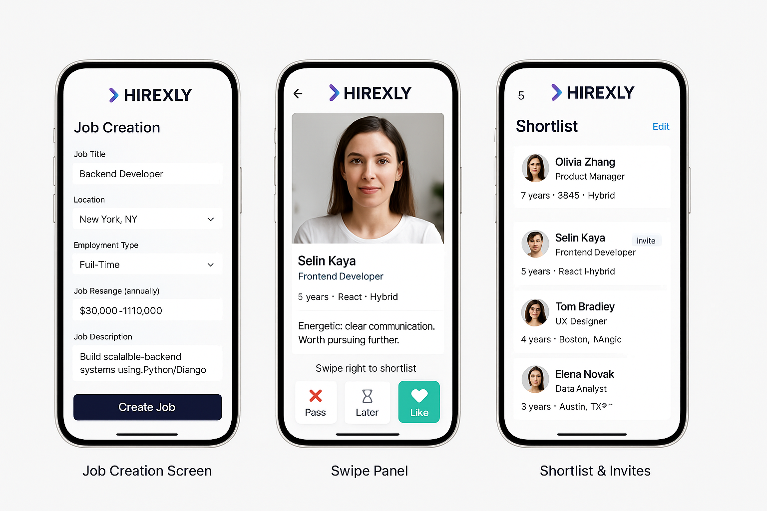 Sneak peek of the Hirexly product interface